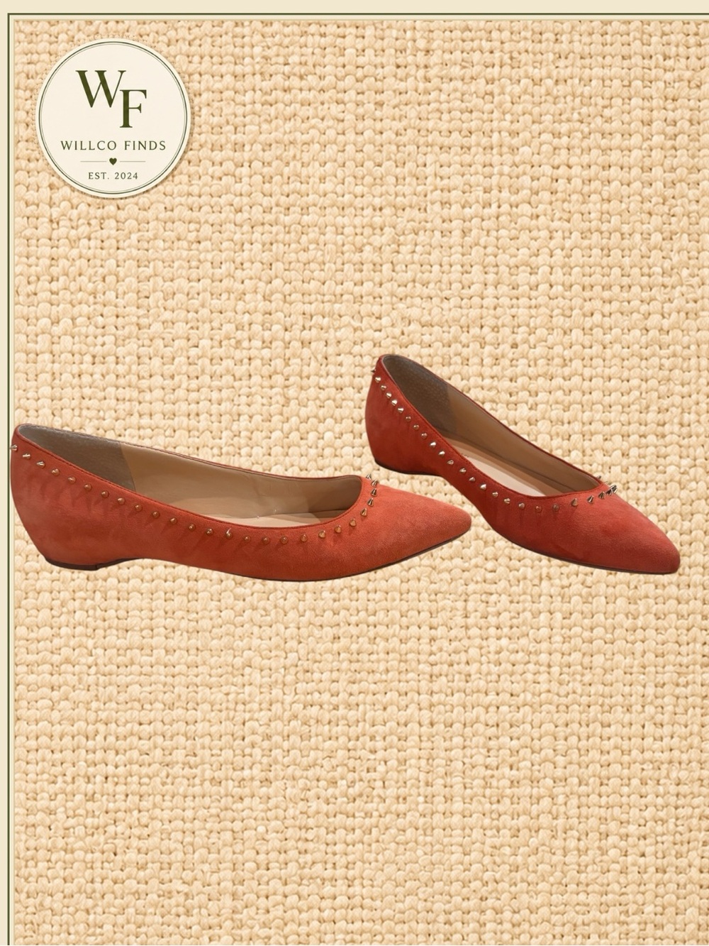 Ivanka Trump Tappin2 Orange Suede Studded Pointed Toe Flats Size 7M